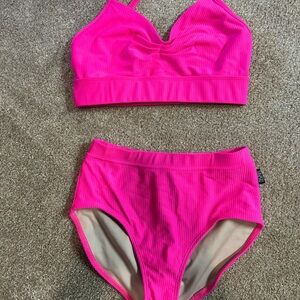 Vibrant Pink Ribbed Bikini Set